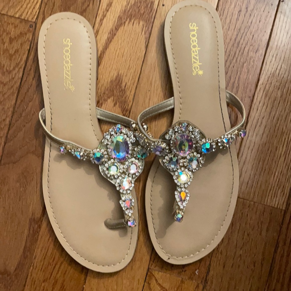 Bedazzled multi color sandals from Shoe Dazzle. Size 7.5 in style “ Delisa”